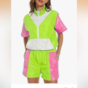 Neon Green and Pink Women's Jumpsuit
